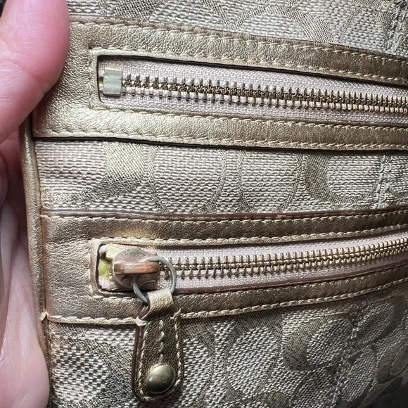 Coach Metallic Beige Signature Crossbody Bag with Floral Charm - Picture 11 of 11